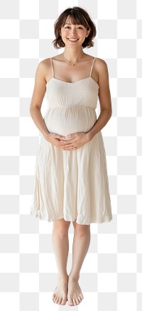 PNG Happy french half japanese pregnant woman standing and smiling dress fashion white.