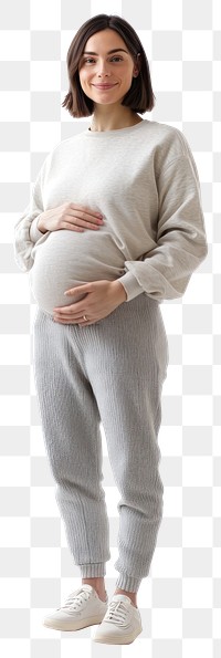 PNG A happy pregnant woman with her belly background clothing standing.