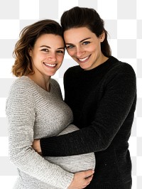 PNG Happy pregnant woman with her woman spouse sweater smile photo.