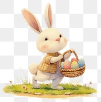 PNG Cute Bunny with a basket bunny eggs illustration.