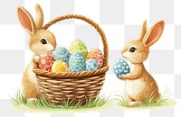 PNG Rabbit holding a basket rabbits eggs illustration.