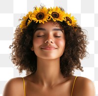 PNG Young hispanic woman sunflower joyful closed.