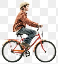 PNG Boy riding bicycle bike hat transportation.