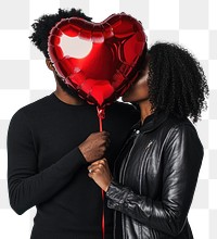 PNG Black couple holding a heart-shaped balloon valentine's romantic red.