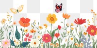 PNG Spring flowers and butterfly border art invertebrate illustration.