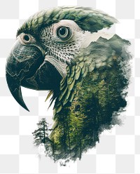 PNG Green parrot with trees exposure double design.