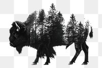 PNG Animal double exposure bison with trees wildlife illustration silhouette.