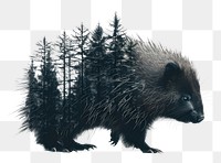 PNG Animal double exposure porcupine with trees design illustration silhouette.