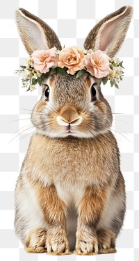 PNG An cute brown bunny with a flower crown animal rabbit headpiece.