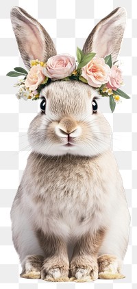 PNG An adorable light beige bunny with a flower crown flowers animal rabbit.