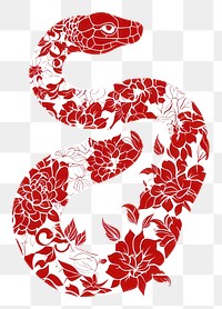 PNG Chinese zodiac sign red snake illustration floral white.