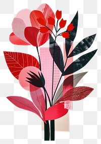 PNG Bouquet retro paper collage painting flowers leaves.