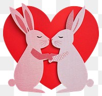 PNG Two rabbit huging a big heart retro paper collage rabbits animals design.