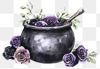 PNG Roses illustration watercolor cauldron.