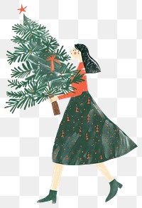 PNG Woman holding Christmas tree christmas illustration christmas tree.