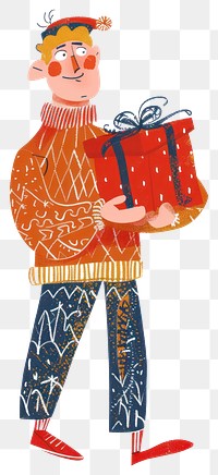 PNG Man holding Christmas gift illustration celebration character.