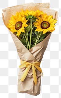 PNG Sunflowers bouquet yellow ribbon.