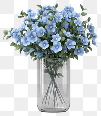 PNG Light blue flowers bouquets glass vase arrangement.