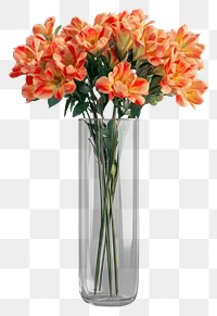 PNG Peach red flowers bouquets glass vase decorative.