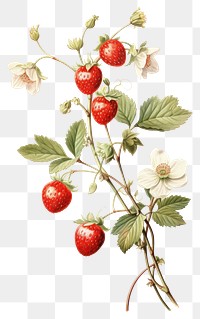 PNG Strawberry Vine branch with flower Olive strawberry illustration botanical.