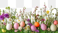 PNG Easter eggs on green grass border flowers colorful easter.