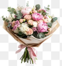 PNG A beautiful bouquet of pink and pastel flowers roses eucalyptus elegant.