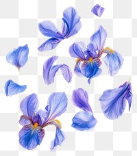 PNG Iris flowers and petals floating iris isolated purple.