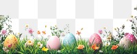 PNG Easter eggs on green grass border colorful flowers easter.