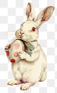 PNG White rabbit holding egg illustration vintage easter.