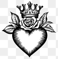 PNG Heart wearing the crown illustration vintage symbol.