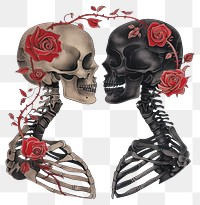 PNG Gothic wedding skeleton head illustration gothic roses.