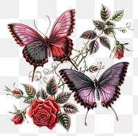 PNG Gothic wedding butterfly roses illustration art.