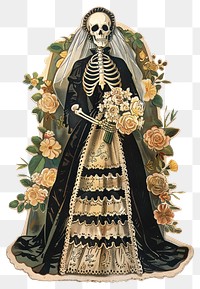 PNG Skeleton in wedding dress illustration skeleton vintage.