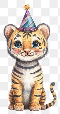 PNG Cute character tiger hat illustration animal.