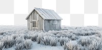 PNG Winter tundra landscape with wood cabin nature architecture countryside.