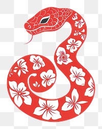 PNG Chinese zodiac sign red snake chinese pattern floral.