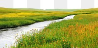 PNG Silence river and yellow and green grass field landscape nature natural sky.