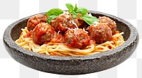 PNG An isolated meat ball spaghetti on a stone plate meatball pasta food.