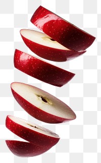 PNG An isolated several red apple slice floating fruit photography background.