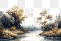 PNG River borders painting landscape nature.