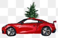 PNG Sport car with christmas tree transportation illustration vehicle.