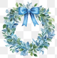 PNG Blue Christmas fluffy wreath leaves leaf watercolor.