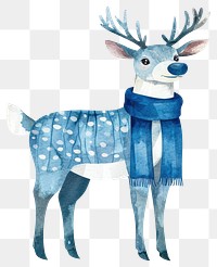 PNG Blue Christmas raindeer watercolor animal scarf.