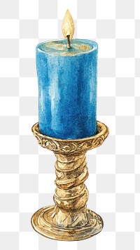 PNG Candle watercolor vintage blue.