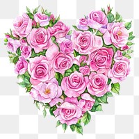 PNG A heart-shaped arrangement of pink rose flowers roses illustration.