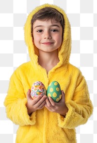 PNG Boy wearing yellow chick costume eggs holding easter.