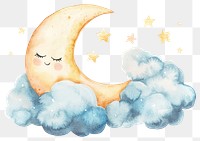 PNG Watercolor smilley moon on cloud illustration clouds night.