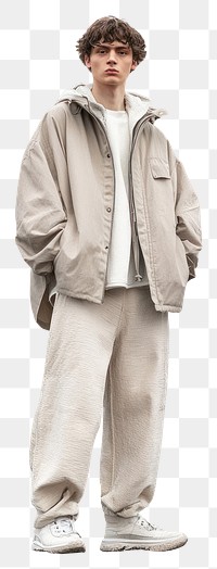 PNG Wearing minimal beige oversize jacket photography standing nature.