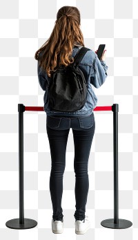 PNG Girl waiting in queue smartphone background standing.