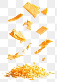 PNG Grated cheddar cheese falling food photography culinary.